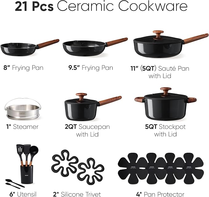 CAROTE 21pcs Cookware Set Nonstick Pots and Pans Set, Ceramic Cookware Set - Image 2