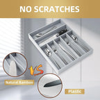 Besilord Silverware Organizer 13 Inch Gray Bamboo Kitchen Drawer Organizer 7 - Image 3