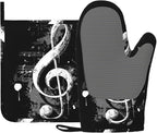 Black Notes Oven Mitts and Pot Holders Sets Non-Slip Silicone Surface by Unknown