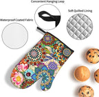 Boho Floral Oven Mitts and Pot Holders Sets, Heat Resistant Colorful Kitchen - Image 5