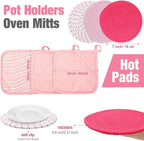 Sumind Pink Oven Mitts and Pot Holders 7 Sets, Heat Resistant Kitchen Gloves - Image 3