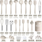 Silicone Kitchen cooking Utensils Set, AIKKIL 43 Pcs Heat Resistant Khaki - Image 2