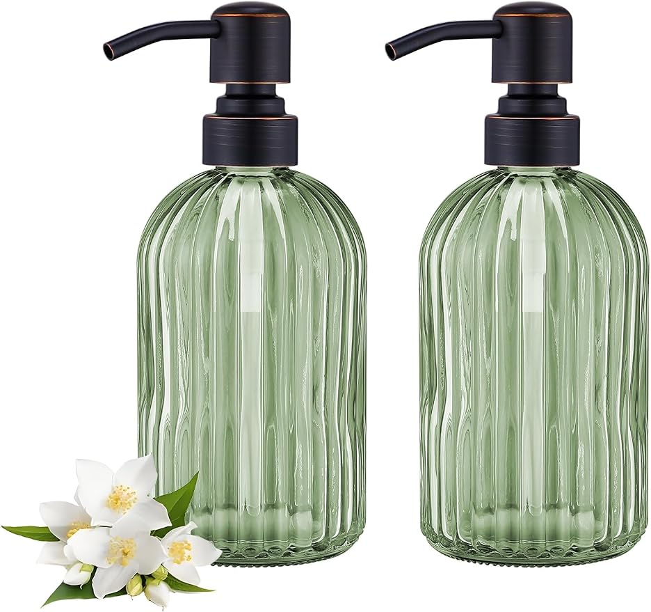 16Oz Green Glass Soap Dispenser by LEETCPHOME