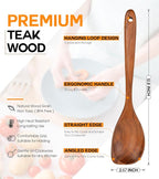 Wooden Spoons for Cooking, Natural Premium Teak Wood Corner Spoon, Good Grip - Image 2