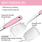 18/0 Stainless Steel Cooking Utensils Set, Heavy Duty Pink Handle - Image 5