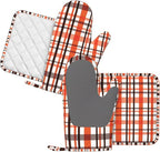 Orange Black Buffalo Plaid Fall Oven Mitts and Pot Holders Set - Image 2