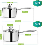 P&P CHEF 2 & 3 Quarts Tri-Ply Stockpot and Saucepan, Stainless Steel Sauce Pan - Image 2