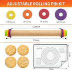 Rolling Pin With Thickness Rings, Adjustable Wooden Rolling Pin Set, 17 inch - Image 6