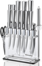 Knife Set, include Steak Knives, Sharpener and Scissors, Ergonomical Design by by kincano