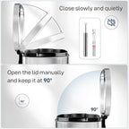 Arlopu 13.2 Gallon Step Trash Can, Stainless Steel Garbage Bin, Soft-Close - Image 4