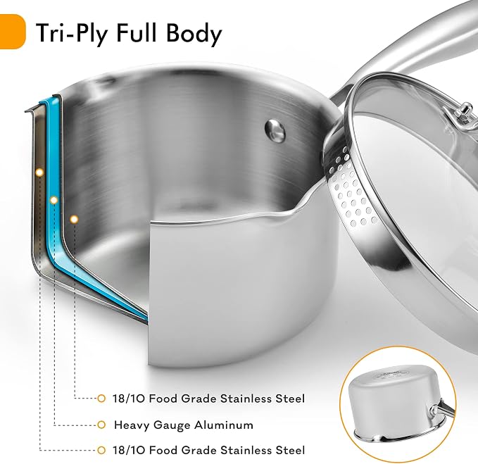 Stainless Steel Saucepan with Tempered Glass Lid, 2.5 Quart Multipurpose - Image 4