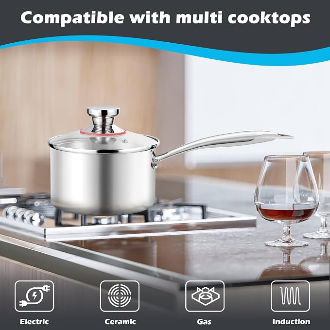 E-far 3-Quart Saucepan, Tri-Ply Stainless Steel Sauce Pan - Image 3