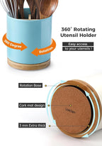 LoeJan 3 Compartment Utensil Holder, Extra Large Utensil Crock, Stable Ceramic - Image 5