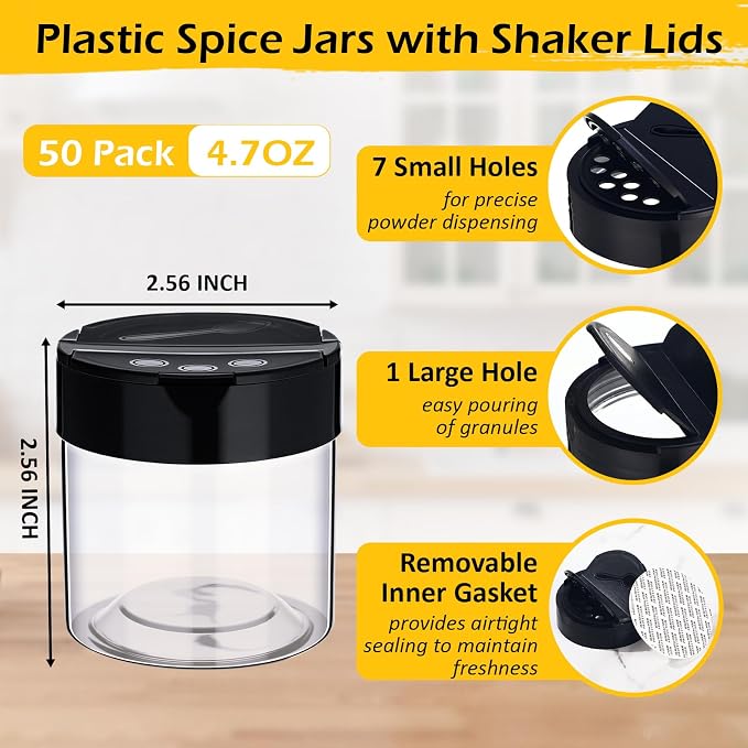 50 Pack 4.7 oz Plastic Spice Jars - Image 2