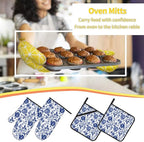 Blue and White Porcelain Floral Butterfly Oven Mitts and Pot Holders Set of 4 - Image 6