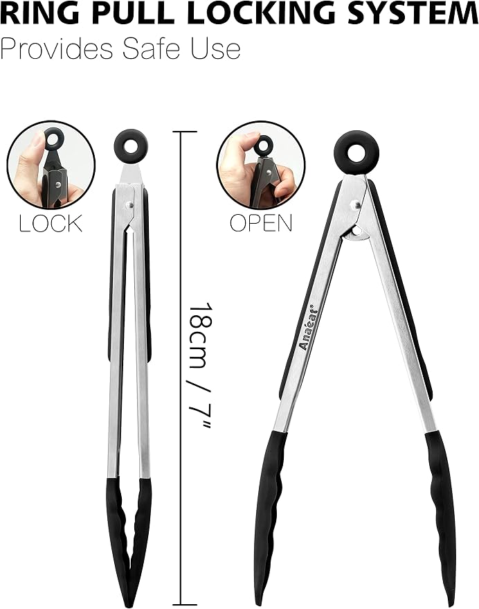 Anaeat 3 Pack 7" Mini Non-Stick Silicone Locking Tongs - Image 7