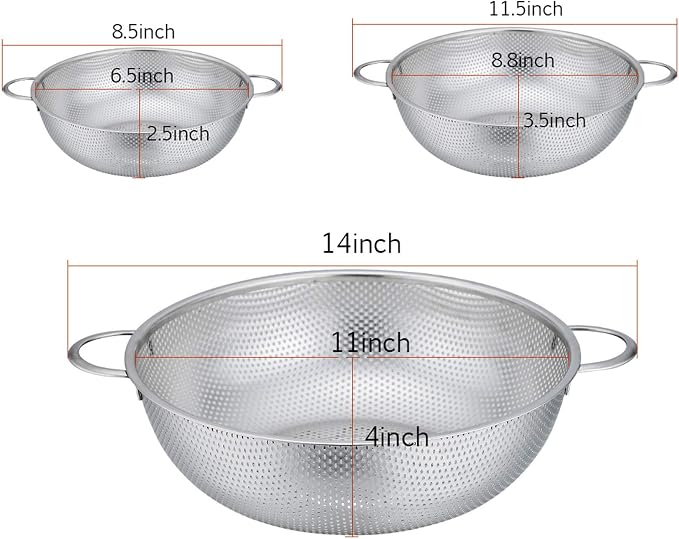 P&P CHEF Colander Set of 3, Stainless Steel Micro-Perforated Colanders Strainers - Image 5