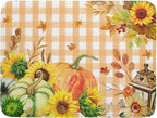 Autumn Maple Leaf Orange White Check Plaids Dish Drying Mat by Anyako