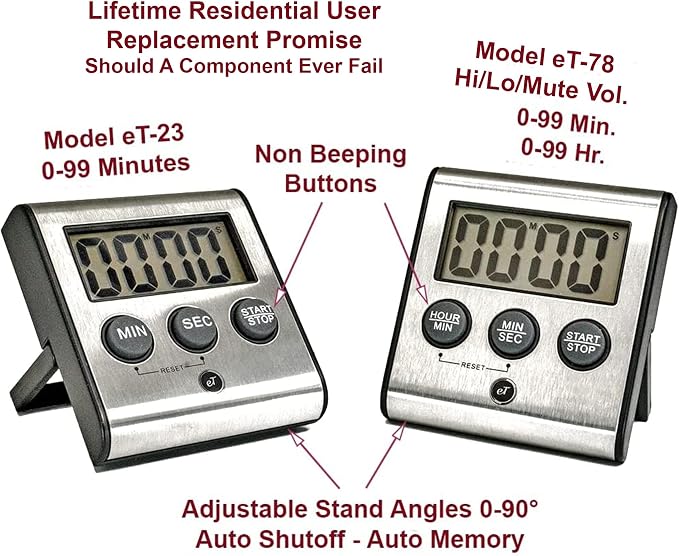 Elegant Digital Kitchen Timer, Stainless Steel Model eT-23, Super Strong - Image 3
