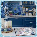 Breling Summer Dish Drying Mat Beach Kitchen Dry Mat 16 x 18 Inch Seahorse Blue - Image 7