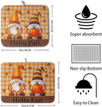 Hello Fall Autumn Gnomes Dish Drying Mat 18x24 Thanksgiving Pumpkin Maple - Image 2