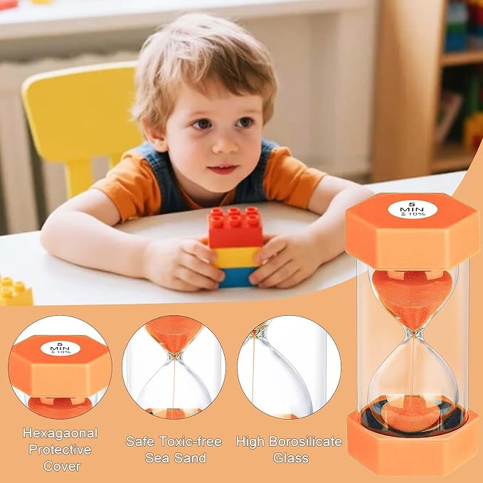 5 Minute Hourglass Sand Timer, Plastic Hexagon Hourglass Sand Clock 5 Min - Image 3