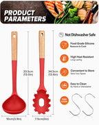 Pasta Fork and Ladle Set, and Sauce Pasta, BPA-Free Matte Silicone, Wood Handle - Image 2