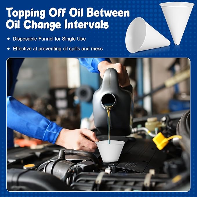 SiliFine 25 Pcs Paper Funnels for Motor Oil 6 oz Disposable Engine Oil Funnel - Image 4