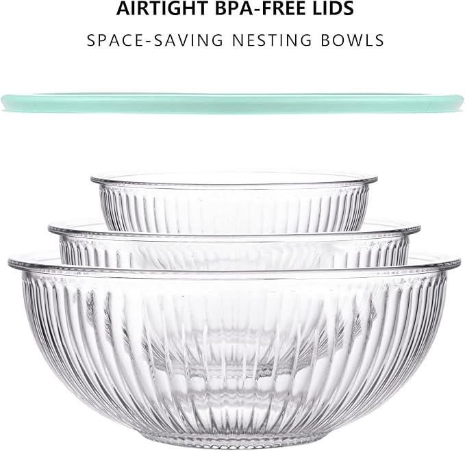 Luvan Glass Mixing Bowls with Lids Set, Large Salad Bowls Sets with lids - Image 5