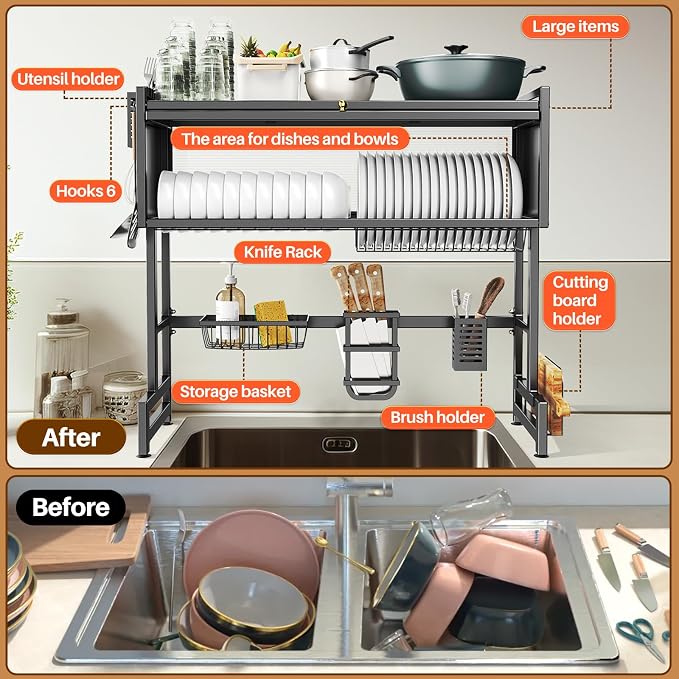 Over The Sink Dish Drainer Drying Rack 3 Tiers - Image 4