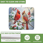 Winter Cardinal Birds Dish Drying Mat, Holly Berry Branches Dish Drying Mat - Image 5