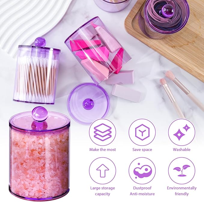 XIPENGKEJI 2 Pack Qtip Holder, Canister Apothecary Jar Set, Bathroom Jars - Image 3