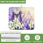 Easter Dish Drying Mat for Kitchen Counter He is Risen Cross Floral Purple - Image 5