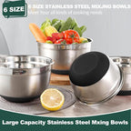 Umite Chef Mixing Bowls with Airtight Lids，6 piece Stainless Steel Metal - Image 4