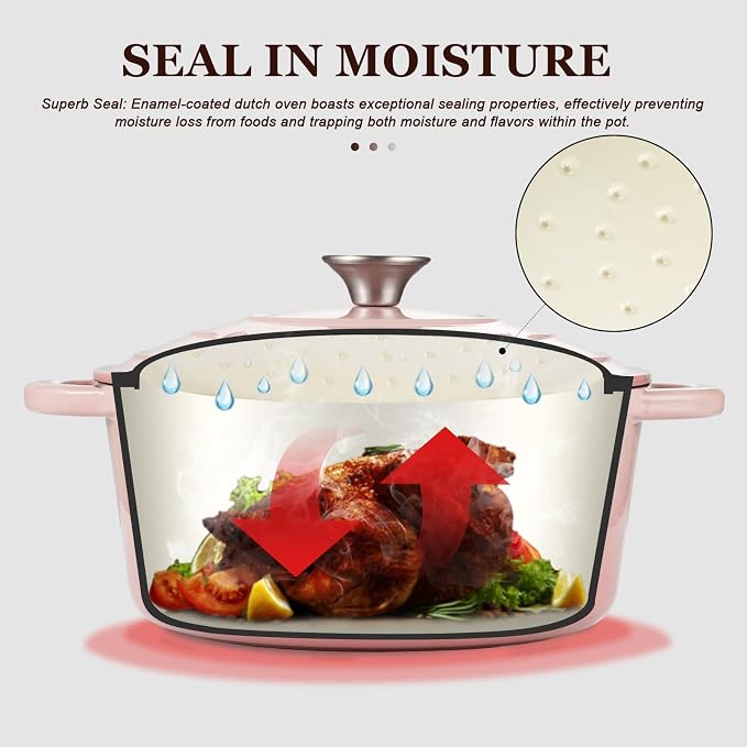 Overmont Enameled Cast Iron Dutch Oven - 7QT Pot - Heavy-Duty Cookware - Image 3