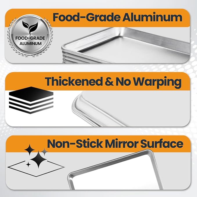 6 Pack Full Size Baking Sheet Pan, Aluminum Commercial Cookie Sheet Pan - Image 3