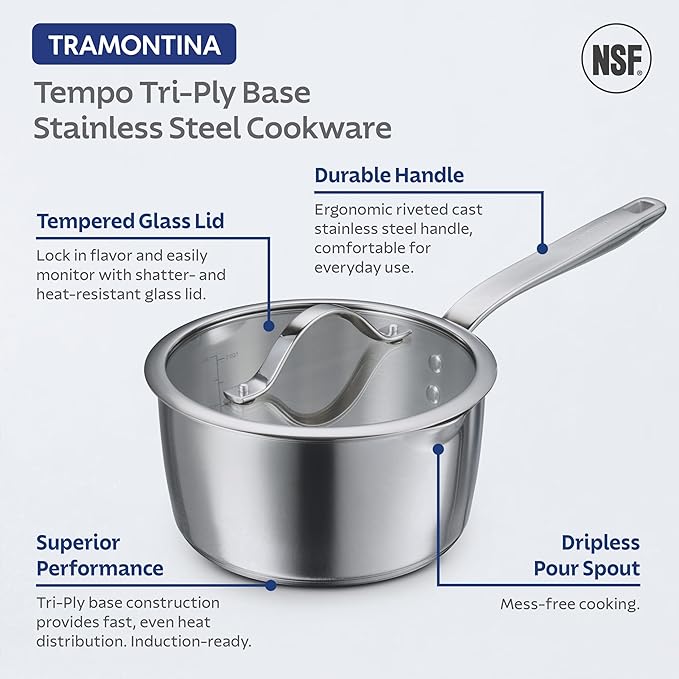 Tramontina Tempo Tri-Ply Base Stainless Steel 10-Piece Cookware Set - Image 4