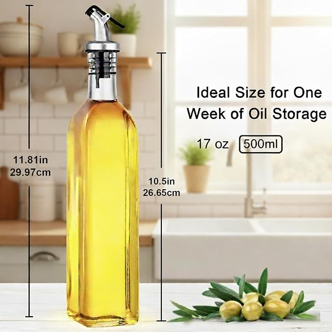 WERTIOO Olive Oil Dispenser Bottle, 17 OZ Glass Oil Dispenser - Image 2