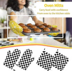 Black White Checkered Oven Mitts and Pot Holders Sets of 4, Heat Resistant - Image 7