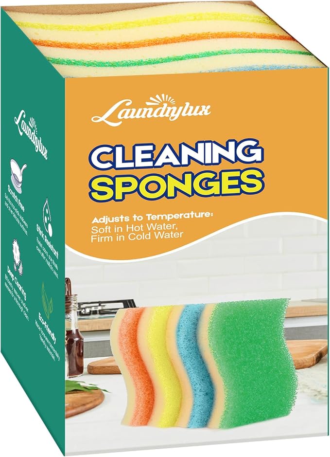 LAUNDRYLUX Scrub Sponge, 8 Pack Dual-Sided Temperature-Responsive Scrubber by LAUNDRYLUX