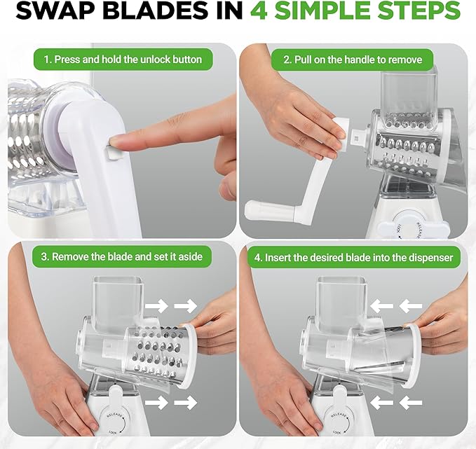NutriChef 3 in 1 Cheese Grater & Shredder | Strong Suction Base, Rotary Handle - Image 3