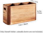 12" Wooden Kitchen Utensil Holder, Extra Large Acacia Wood Organizer - Image 2