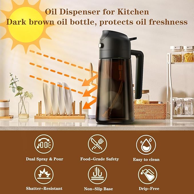 LAKUMIQI 2 in 1 Oil Sprayer for Cooking, 16oz Olive Oil Dispenser Bottle for - Image 4