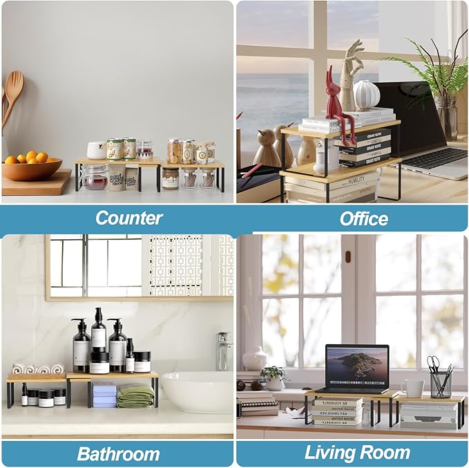 NEX Cabinet Shelf Organizer Set of 2, Kitchen Counter Shelves Spice Rack - Image 7