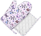 Butterflies Oven Mitts and Pot Holders Set, Cute Kitchen Accessories Heat - Image 3