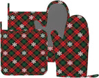 Red Green Plaids Oven Mitts and Pot Holders Set by Unknown