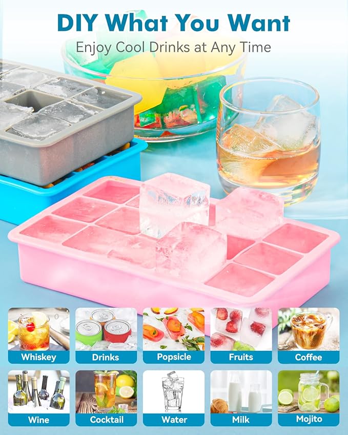 2 Pack Ice Cube Trays, ZDPMK Silicone Easy Release Flexible Molds 15 Ice Cubes - Image 6