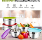 E-far Mixing Bowls with Lids Set of 5, Stainless Steel Mixing Bowls Metal - Image 2
