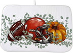 Fall Football Dish Drying Mat 18 x 24 inch Orange Pumpkins Eucalyptus Leaves by AEIOAE