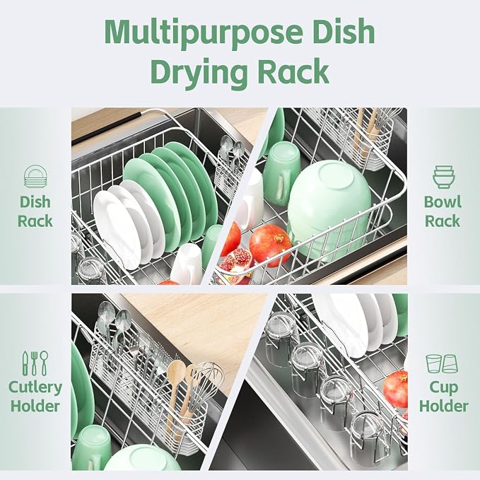 Fanbsy Dish Drying Rack in Sink, Extendable Stainless Steel Dish Drainers - Image 4